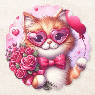 Dessous-de-verre En Papier Cute Valentine's day cat/chaton