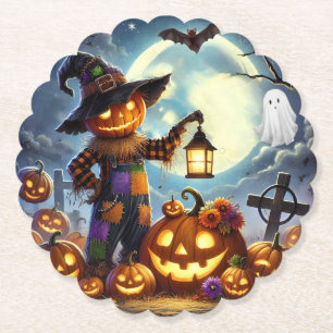 Dessous-de-verre En Papier Cute, Whimsical Halloween épouvantail & citrouille