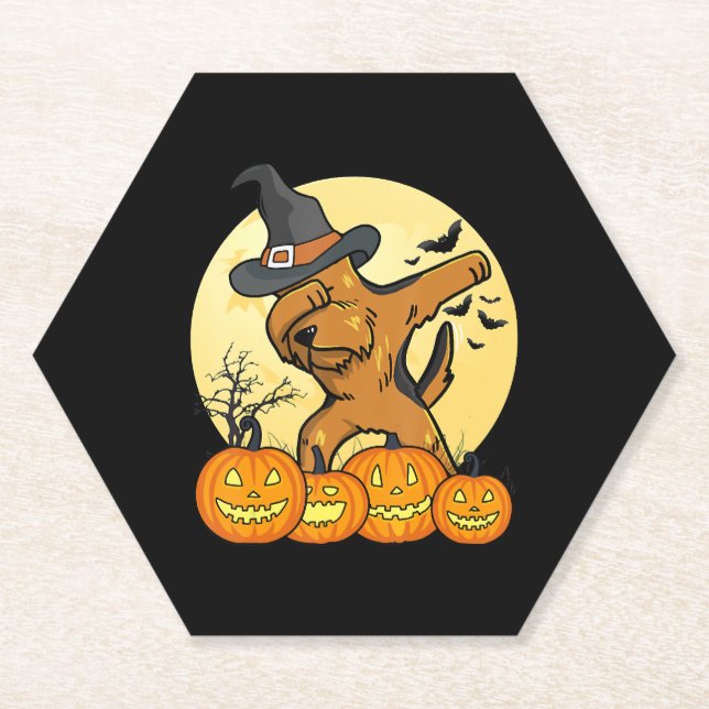 Dessous-de-verre En Papier Dabbing Airedale Terrier Funny Chien Halloween Cad (Devant)