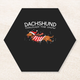 Dessous-de-verre En Papier Dachshund À Travers La Neige Drôle Chien Noël Cla