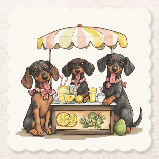 Dessous-de-verre En Papier Dachshund Chiens Lemonade Stand (Devant)