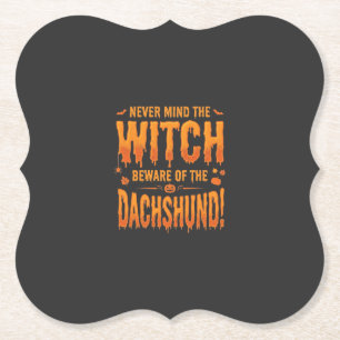 Dessous-de-verre En Papier Dachshund Halloween Sorcière Avertissement Typogra