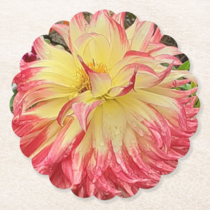 Dessous-de-verre En Papier Dahlia rose et jaune