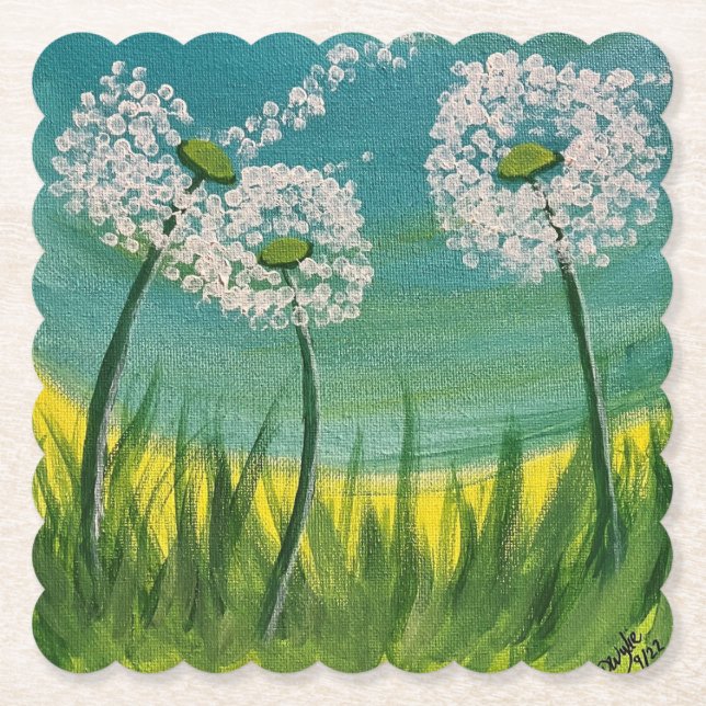Dessous-de-verre En Papier Dandelions - Peinture originale (Devant)
