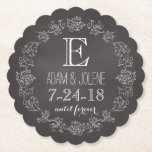 Dessous-de-verre En Papier Date de Chalkboard<br><div class="desc">Celebrate the wedding day or anniversary of your favorite bride and groom with this custom paper coaster ! Sur un ondelegant white scroll chalder border on a black chalkboard background surroround et a monogram couple, s names and wedding date. "until forever" is writes in script below the wedding date. Makes...</div>