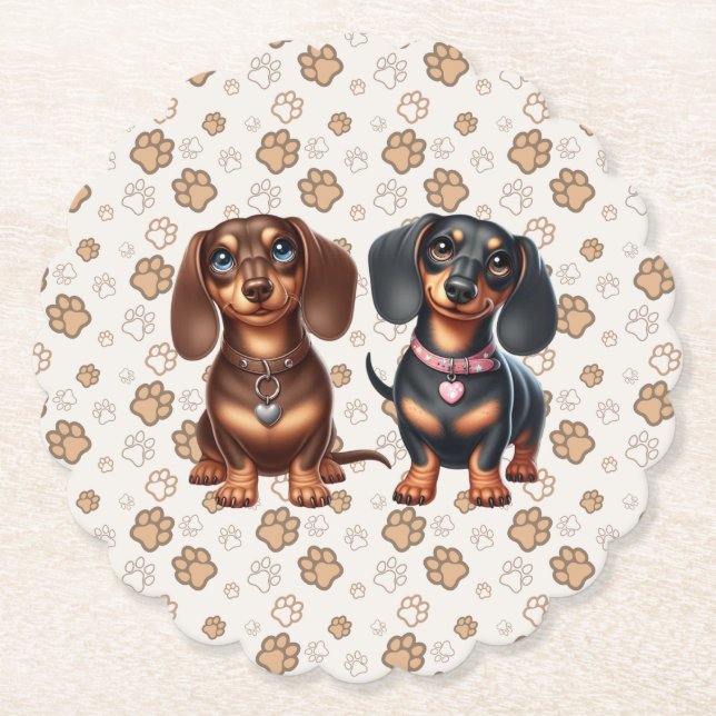 Dessous-de-verre En Papier De mignons amis dachshund (Devant)