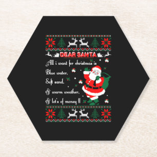 Dessous-de-verre En Papier Dear Santa I Want For Christmas Lot of Money Ugly