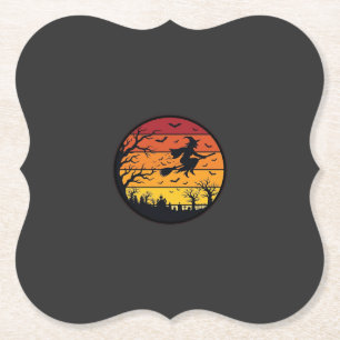 Dessous-de-verre En Papier Décor de cercle rétro silhouette de sorcière au co