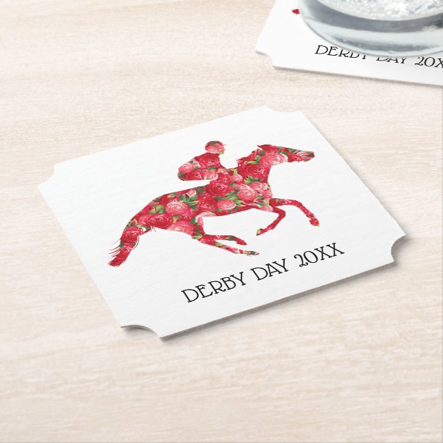 Dessous-de-verre En Papier Derby Party Racehorse et Roses (Incliné)