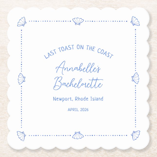 Dessous-de-verre En Papier Dernier toast sur la Côte Bachelorette Party Blue (Devant)