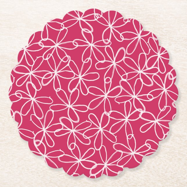 Dessous-de-verre En Papier Design Rose Et Blanc (Devant)