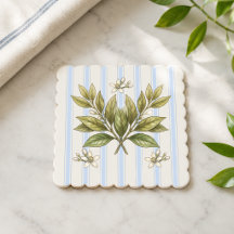 Dessous de verre à rayure bleue et fleur de feuill