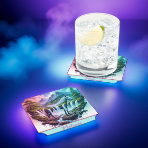 Dessous-de-verre En Papier Dessous de verre de cascade turquoise Pink Horse M