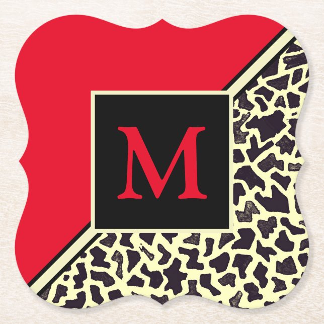 Dessous-de-verre En Papier Dessous de verre de léopard rouge Monogramme perso (Devant)