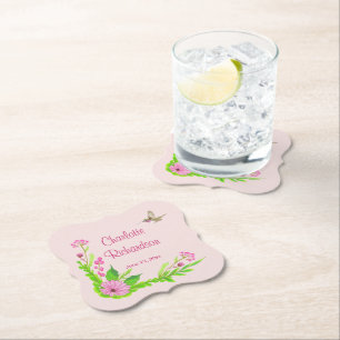 Dessous-de-verre En Papier Dessous de verre de papier floral rose et vert nos