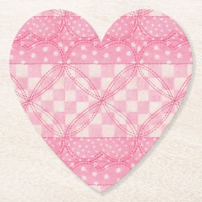 Dessous-de-verre En Papier Dessous de verre en papier coeur QUILT ROSE (Devant)
