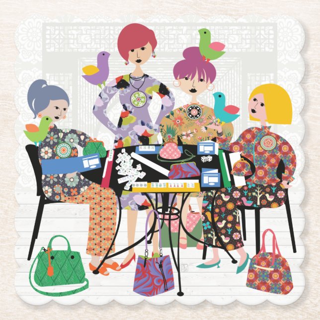 Dessous-de-verre En Papier Dessous de verre en papier Mah Jongg Birds (Devant)