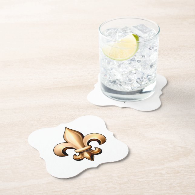 Dessous-de-verre En Papier Dessous de verre Fleur De Lis - Blanc & Or (En situation)