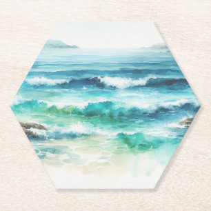 Dessous-de-verre En Papier Dessous de verre Ocean Waves Beach Aquarelle Peint