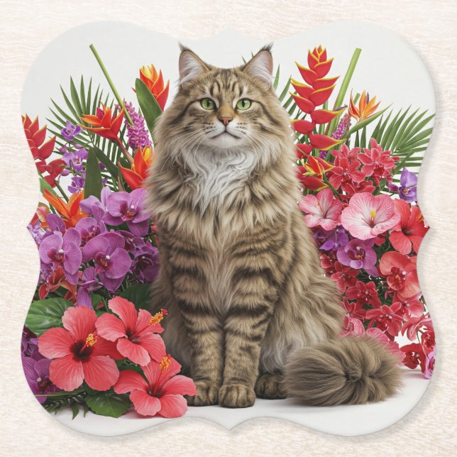 Dessous-de-verre En Papier Dessous de verre Tropical Cat Floral Bracket desig (Devant)