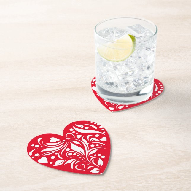 Dessous-de-verre En Papier Dessous de verre Valentin Coeur Blanc Et Rouge (En situation)