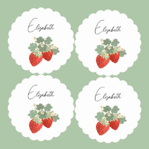 Dessous-de-verre En Papier Deux fraises rouges avec feuilles et fleurs Frui