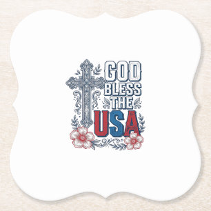 Dessous-de-verre En Papier Dieu bénisse les États-Unis Vintage Cross Patrioti