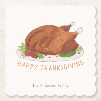 Dessous-de-verre En Papier Dindon rôti de Thanksgiving personnalisé