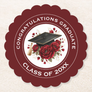 Dessous-de-verre En Papier Diplôme & Roses Rouges Promotion 20XX