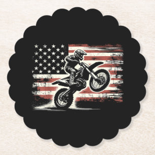 Dessous-de-verre En Papier Dirt Bike American Flag Motocross Biker Vintage US
