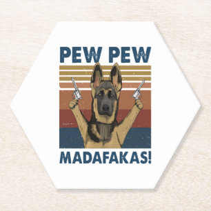 DESSOUS-DE-VERRE EN PAPIER DOG PEW PEW MADAFAKAS VINTAGE RETRO