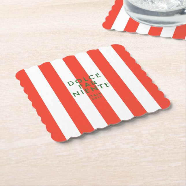 Dessous-de-verre En Papier Dolce Far Niente Italie Red Cabana Stripes (Incliné)