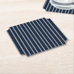 Dessous-de-verre En Papier Doubles Rayures Bleu Nuit Aspect Tissage Ivoire