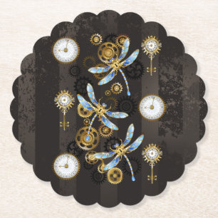 Dessous-de-verre En Papier Dragonflies de Steampunk sur arrière - plan rayé b