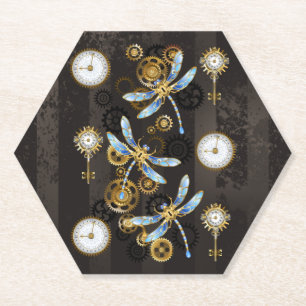 Dessous-de-verre En Papier Dragonflies de Steampunk sur arrière - plan rayé b
