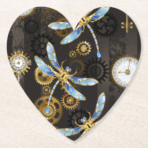 Dessous-de-verre En Papier Dragonflies de Steampunk sur arrière - plan rayé b