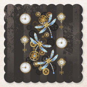 Dessous-de-verre En Papier Dragonflies de Steampunk sur arrière - plan rayé b