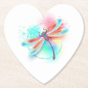 Dessous-de-verre En Papier Dragonfly rouge sur l'arrière - plan aquarelle