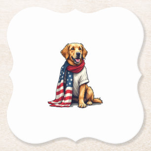 Dessous-de-verre En Papier Drapeau Américain Golden Retriever Gravé Amoureux 