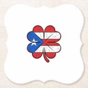Dessous-de-verre En Papier Drapeau de Porto Rico au trèfle Gravure vintage ve