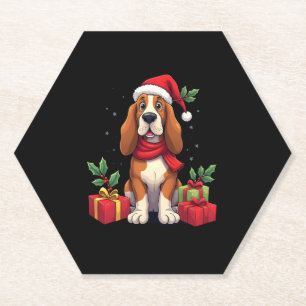 Dessous-de-verre En Papier Drôle Basset Hound Chien vêtements de Noël Santa H