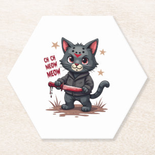 Dessous-de-verre En Papier Drôle Cat Horror Movies mignonne Halloween pour Ki