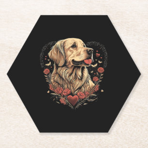 Dessous-de-verre En Papier Drôle Golden Retriever Chien Valentine Day