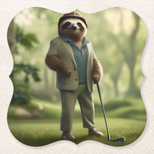 Dessous-de-verre En Papier Drôle Joueur de golf de Sloth, Jeter Coussin