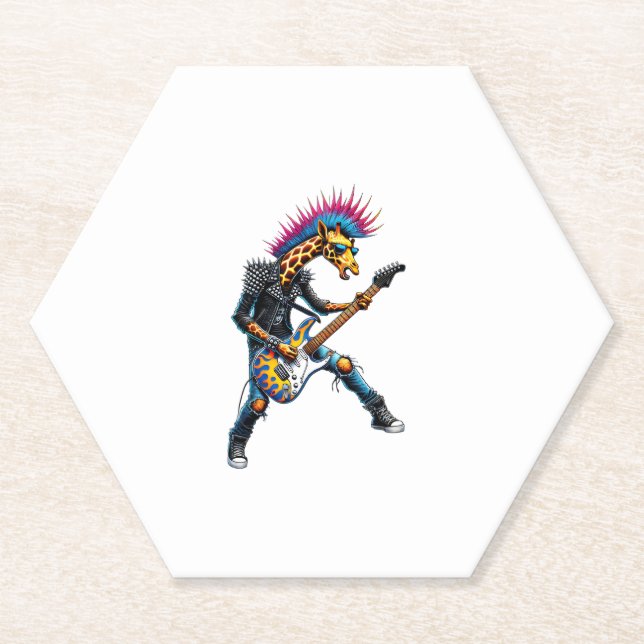 Dessous-de-verre En Papier Drôle Punk Giraffe, Rock'n Roll Goth Giraffe, Guit (Devant)