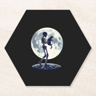 Dessous-de-verre En Papier Drôle Squelette jouant avec un mignon Hallo crâne 