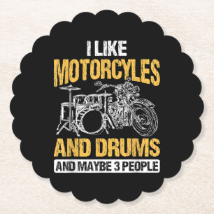 Dessous-de-verre En Papier Drummer Drumming J'Aime Les Motos Et Les Drums