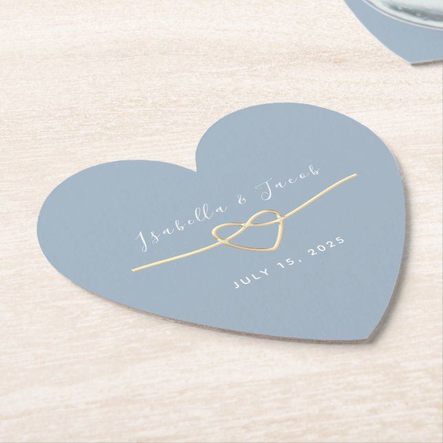 Dessous-de-verre En Papier Dusty Blue Gold Heart Mariage Dessous de verre de  (Incliné)