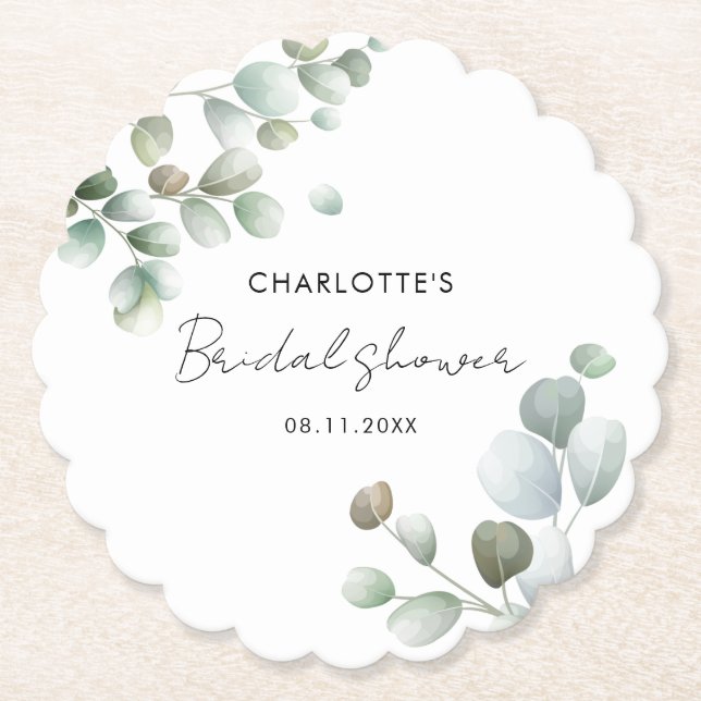 Dessous-de-verre En Papier Eau-forte Eucalyptus Mariage Script Shower (Devant)