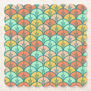 Dessous-de-verre En Papier Echelle de poisson géométrique moderne et colorée